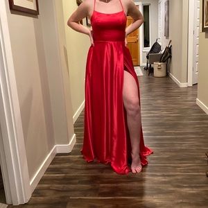 B Darlin satin red prom dress